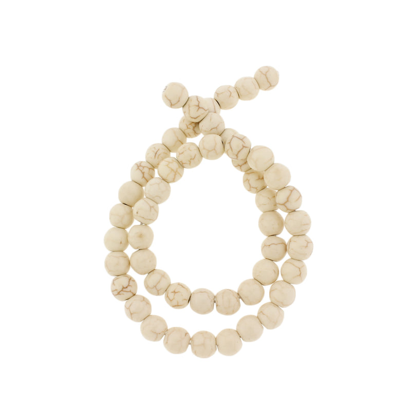 Round Synthetic Magnesite Beads 8mm - Beige Marble - 1 Strand 50 Beads - BD2782