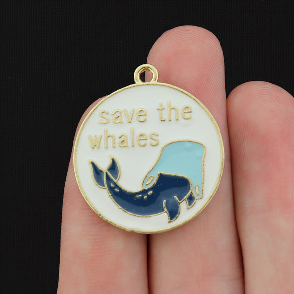 2 Save the Whales Gold Tone Enamel Charms - E259