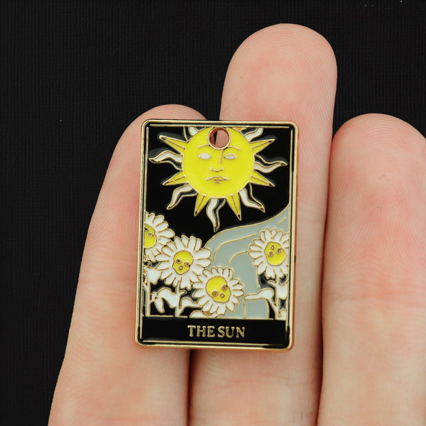 2 The Sun Tarot Card Gold Tone Enamel Charms - E180