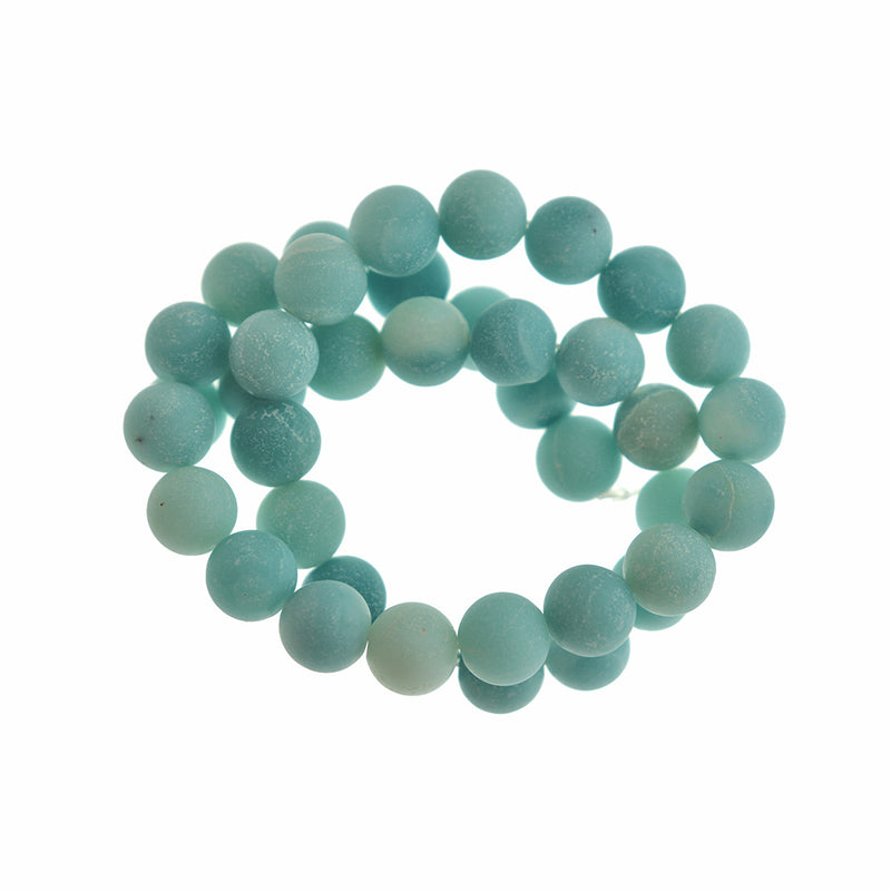 Round Natural Amazonite Beads 10mm - Frosted Sea Blues - 1 Strand 36 Beads - BD1811