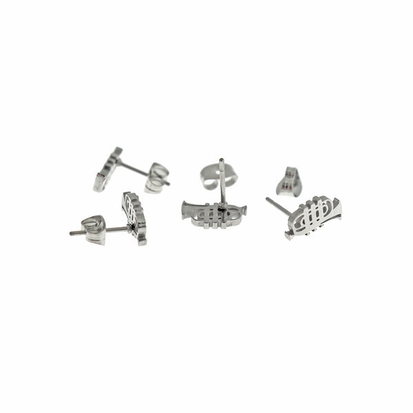Stainless Steel Earrings - Trumpet Studs - 11mm x 6mm - 2 Pieces 1 Pair - ER870