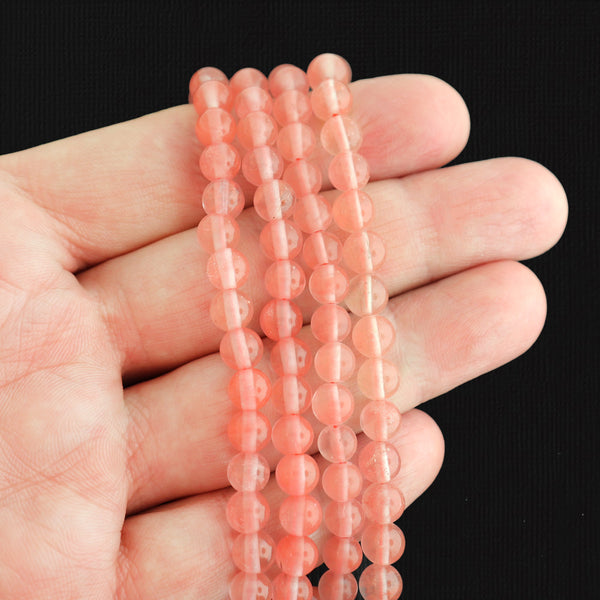 Round Imitation Cherry Quartz Beads 6mm - Petal Pink - 1 Strand 62 Beads - BD1680