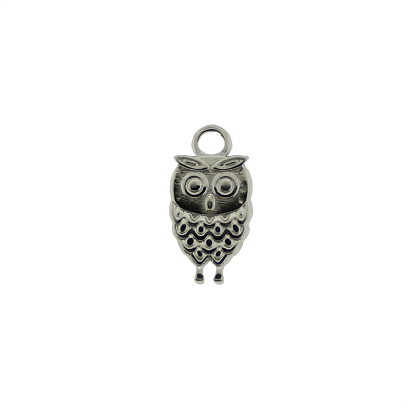 Owl Silver Tone Stainless Steel Charm - SSP050