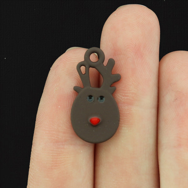 2 Brown Reindeer Enamel Charms - E1341