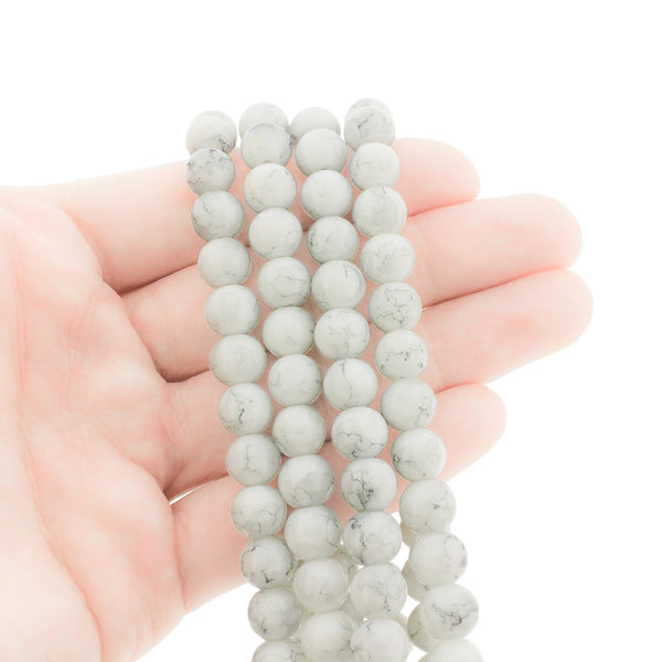 Round Imitation Gemstone Beads 8mm - White Marble - 1 Strand 105 Beads - BD2755