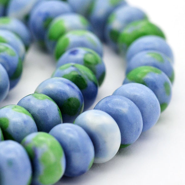 SALE 25 Jade Beads 6mm x 4mm Abacus Dyed Gemstone Ocean Tone Beads - LBD908