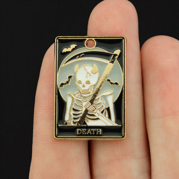 4 Death Tarot Card Gold Tone Enamel Charms - E179