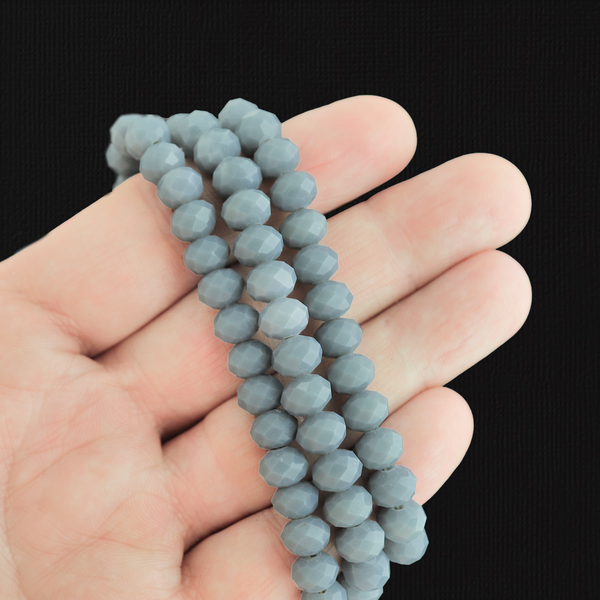 Faceted Glass Beads 8mm x 6mm - Slate Grey - 1 Strand 46 Beads - BD2763