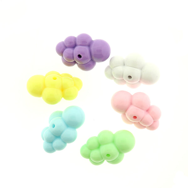 Cloud Acrylic Beads 32.5mm x 22.5mm - Assorted Pastels - 4 Beads - BD106