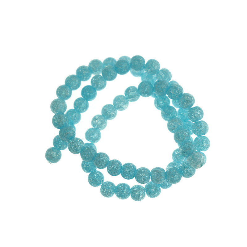 Round Natural Agate Beads 6mm - Light Blue Polished Crackle - 1 Strand 62 Beads - BD1446