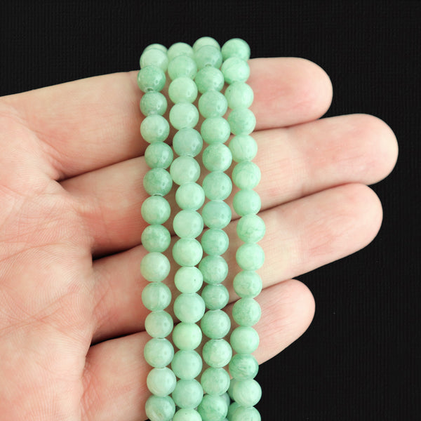 Round Natural Jade Beads 6mm - Light Green - 1 Strand 62 Beads - BD1697
