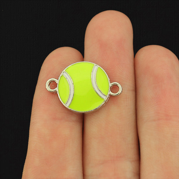 2 Tennis Ball Silver Tone Enamel Connector Charms - E575