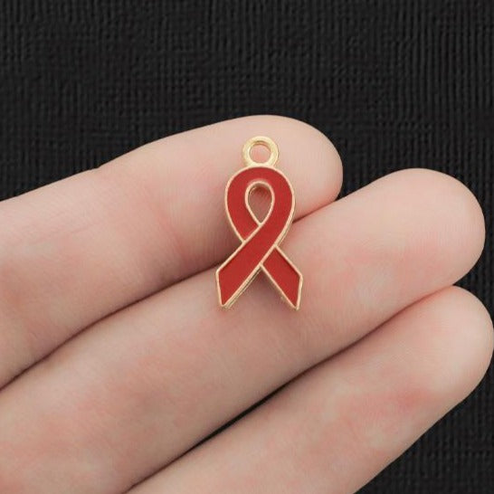 8 Awareness Ribbon Gold Tone Enamel Charms - Choose Your Color!
