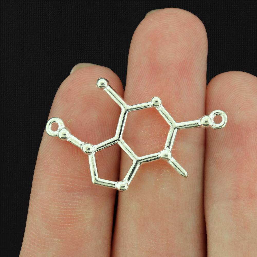 8 Caffeine Molecule Antique Silver Tone Charms - SC7266