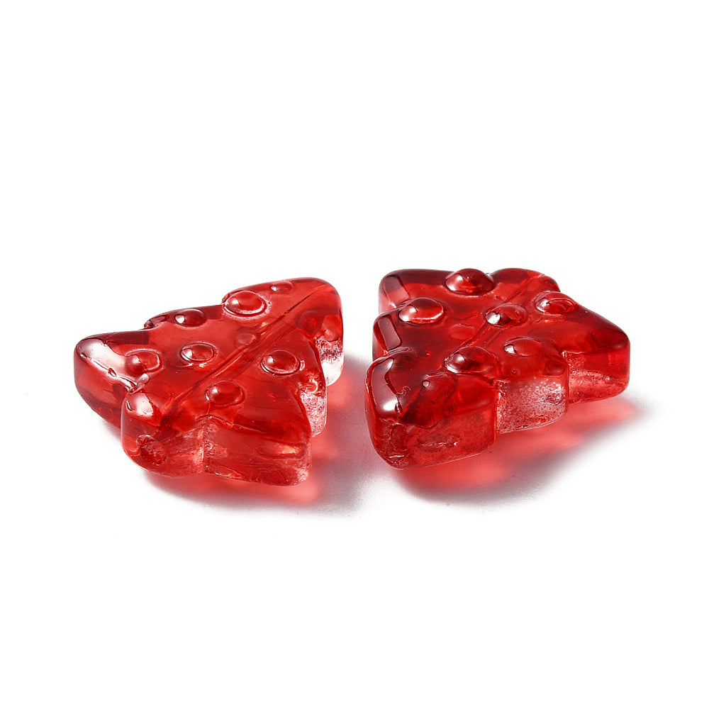 8 Christmas Tree Lampwork Beads - Translucent Red - BD091