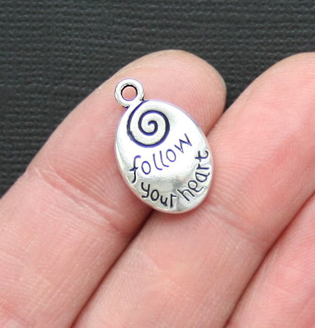 8 Follow Your Heart Antique Silver Tone Charms 2 faces - SC3127