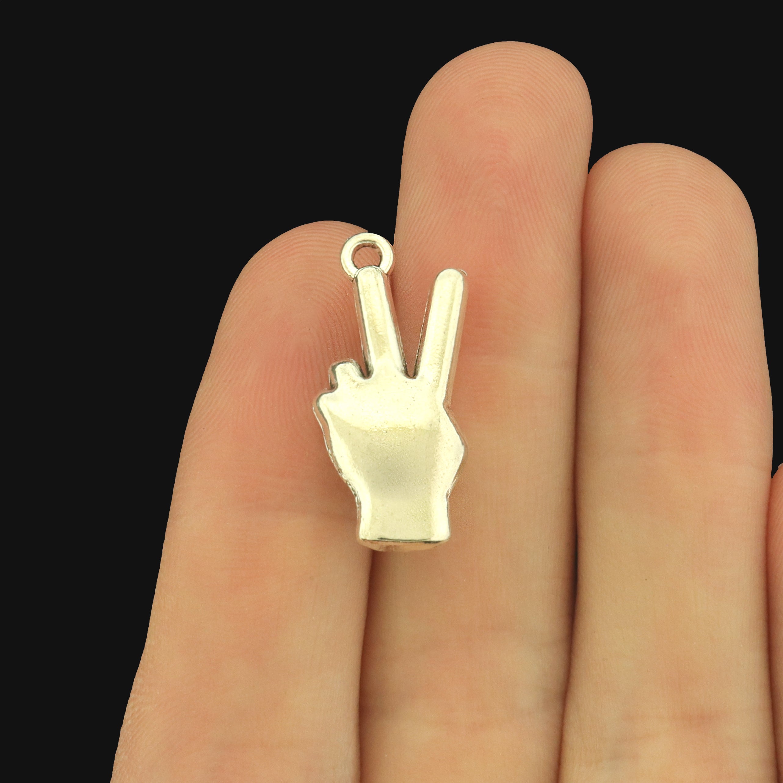 8 Hand Sign Antique Silver Tone Charms - Peace Sign - SC9018