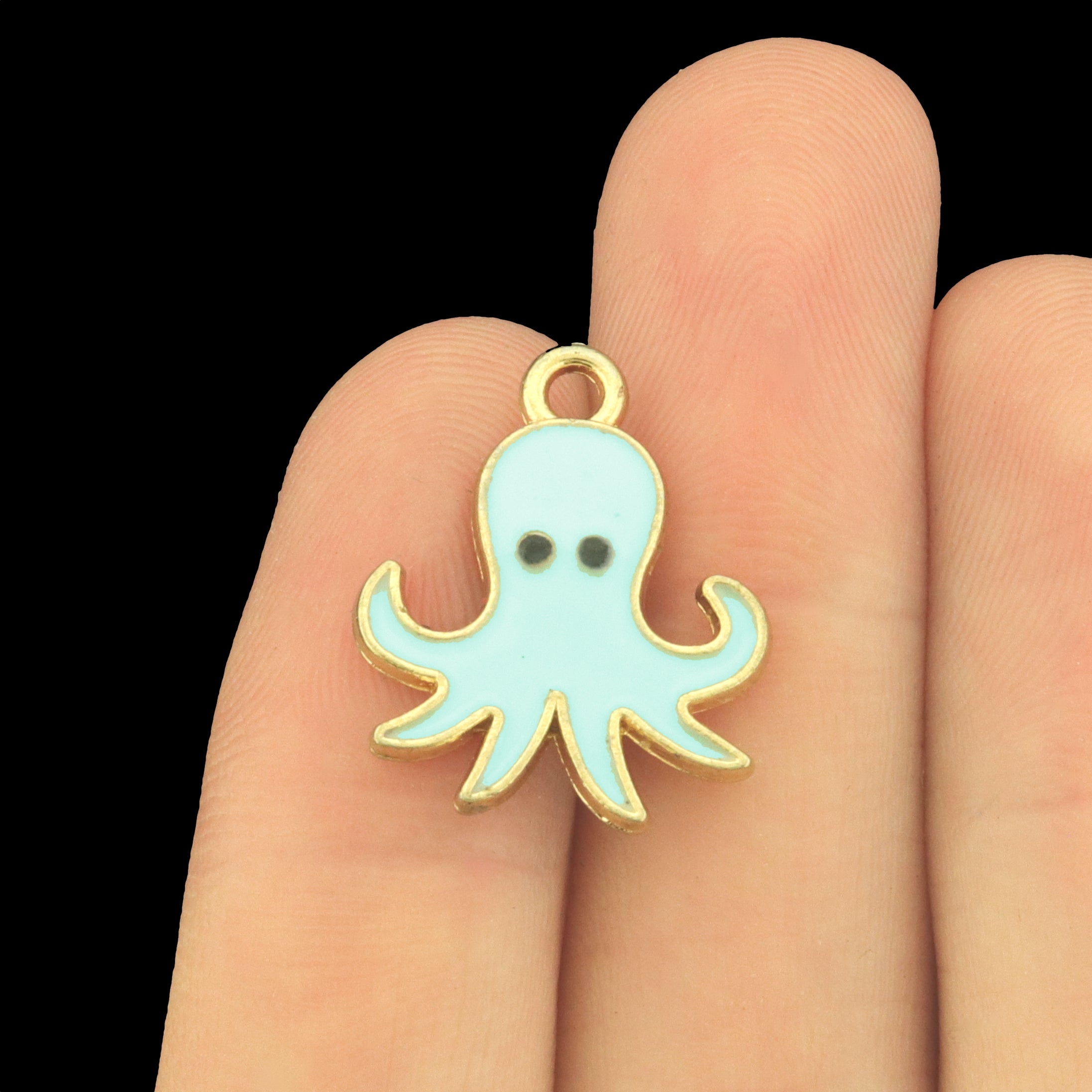 8 Octopus Enamel Gold Tone Charms - Two Sided - E1651