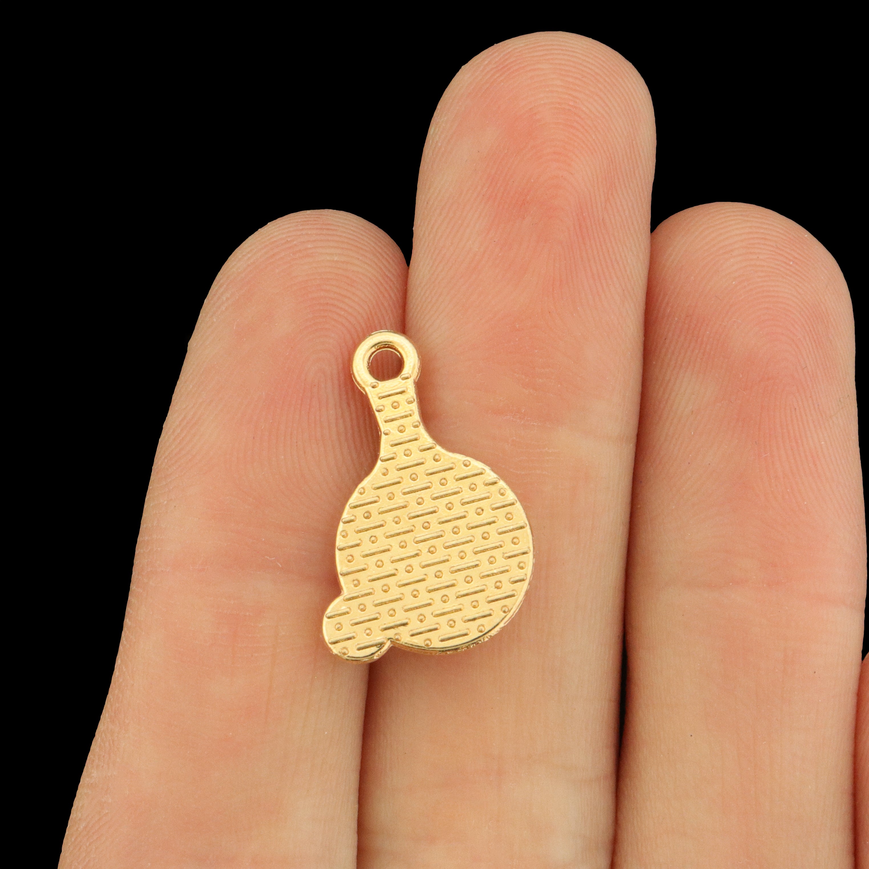 8 Ping Pong Paddle Gold Tone Enamel Charms - E129