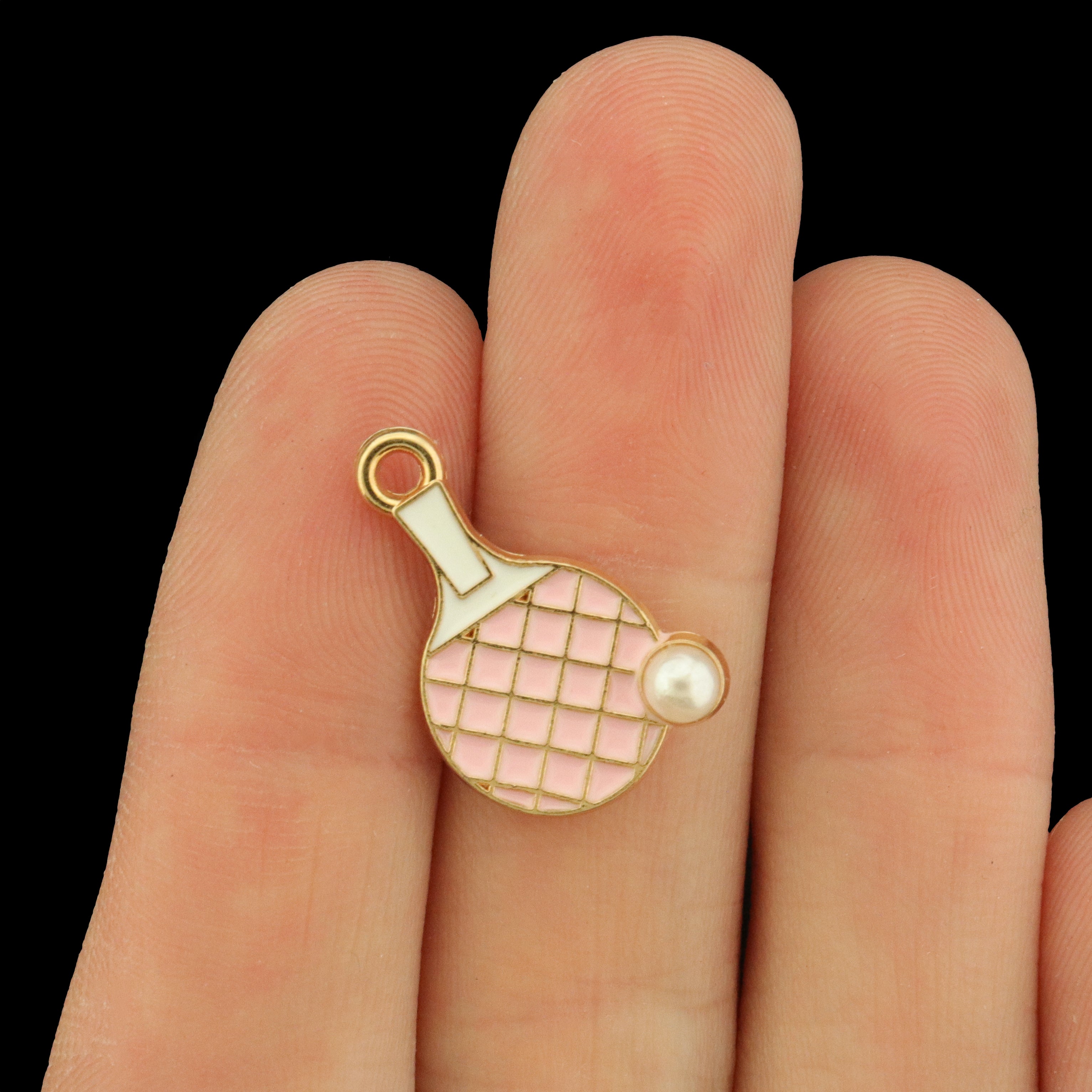 8 Ping Pong Paddle Gold Tone Enamel Charms - E129
