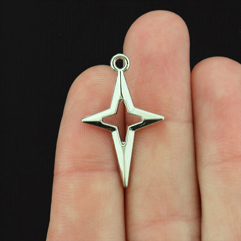 8 Shining Star Antique Silver Tone Charms 2 Sided - SC678