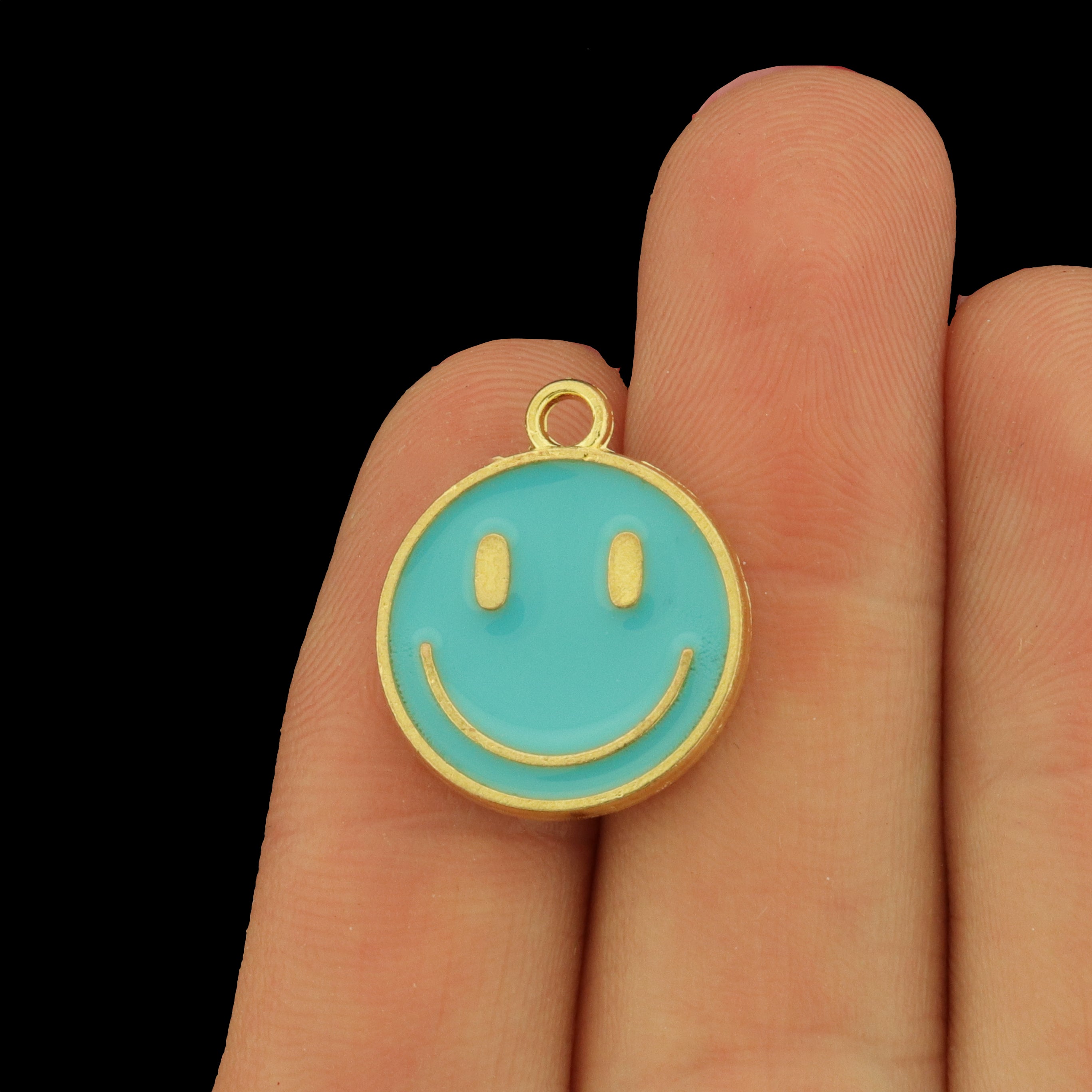 8 Smiley Face Gold Tone Enamel Charms - Choose Your Color