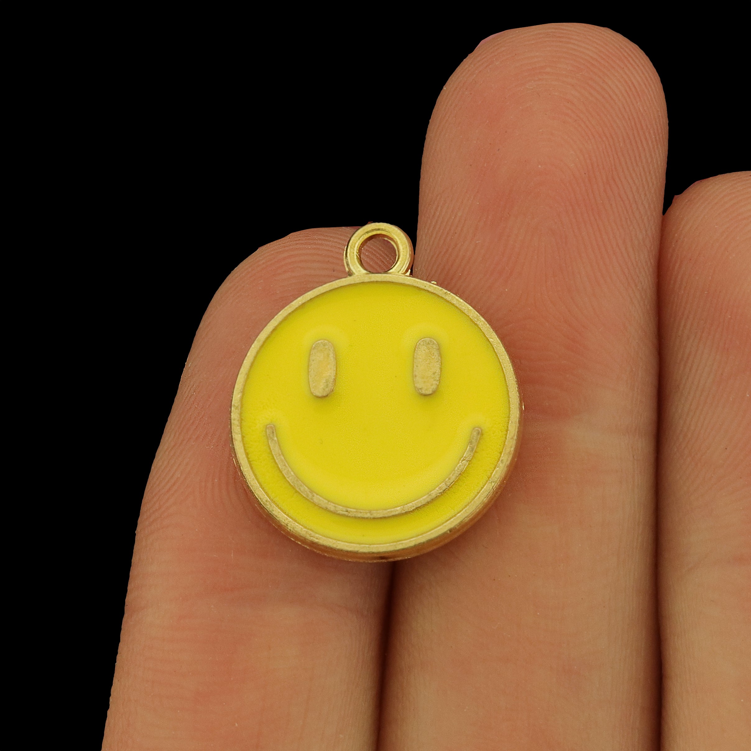 8 Smiley Face Gold Tone Enamel Charms - Choose Your Color