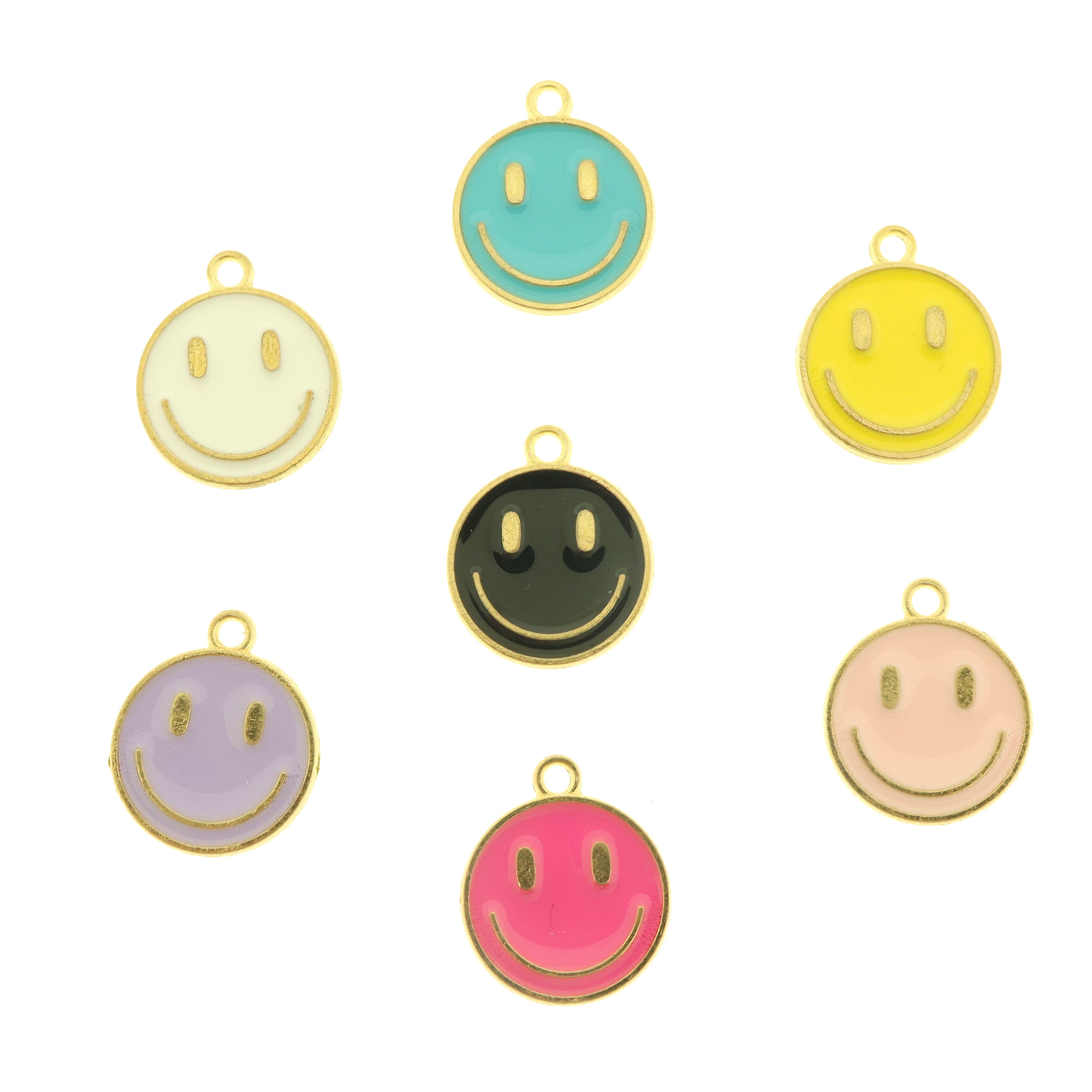 8 Smiley Face Gold Tone Enamel Charms - Choose Your Color