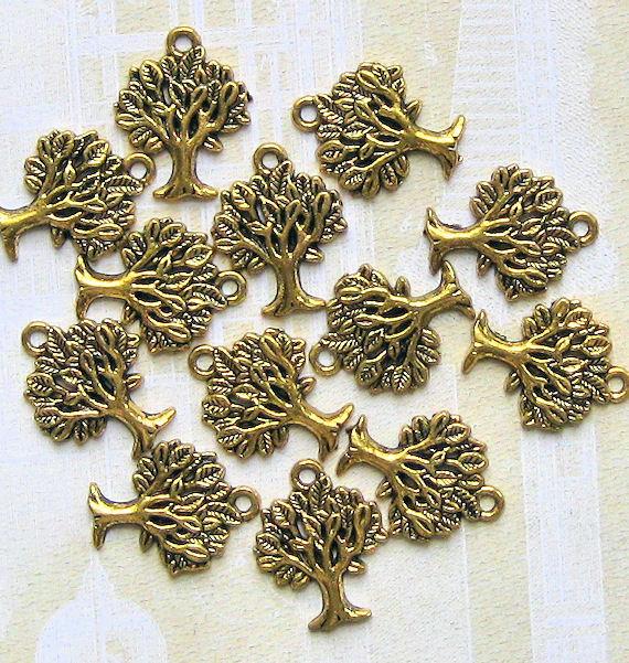 8 Tree Antique Silver Tone Charms - SC528
