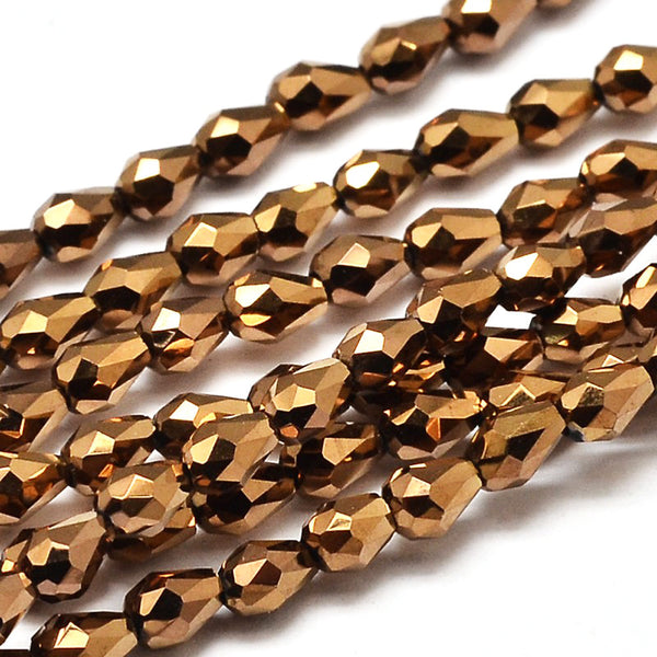 SALE Faceted Glass Beads 5mm x 3mm - Electroplated Bronze - 1 Strand 100 Beads - LBD1066