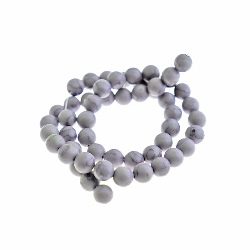 Round Glass Beads 8mm - Purple Marble - 1 Strand 51 Beads - BD2649