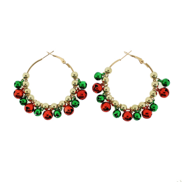 2 Christmas Bell Wreath Earrings - Lever Back Style - 1 Pair - ER012