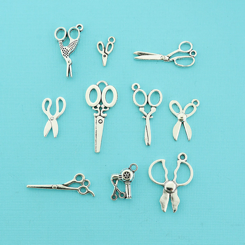 Scissor Charm Collection Antique Silver Tone 10 Different Charms - COL391H