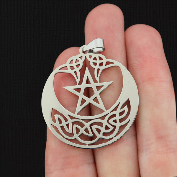 Celtic Pentagram Star Stainless Steel Charm 2 Sided - SSP096