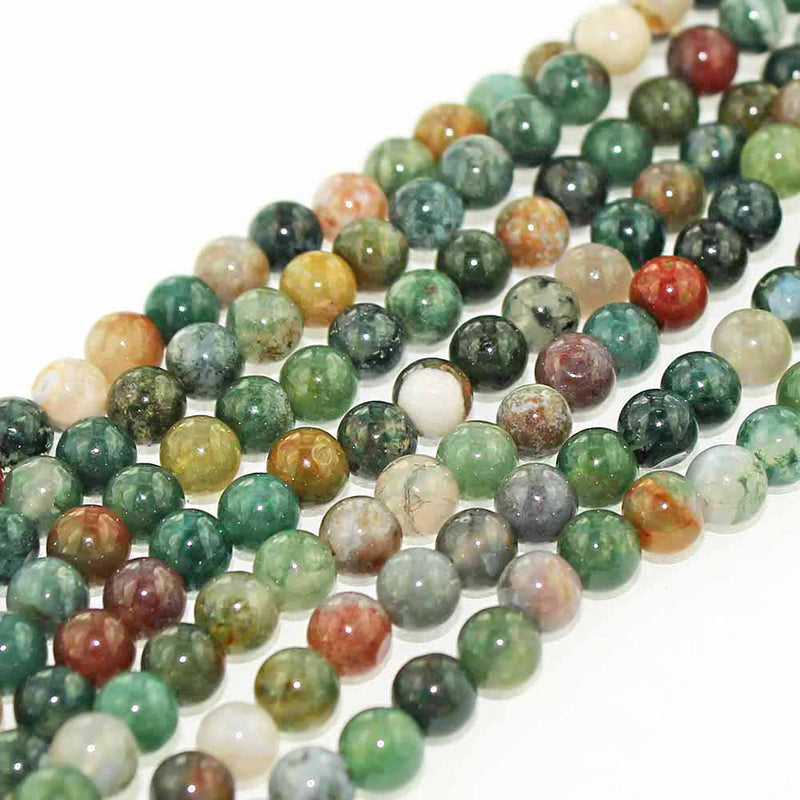 Perles rondes d'agate indienne 8 mm - Tons de terre mélangés - 1 brin 45 perles - BD224