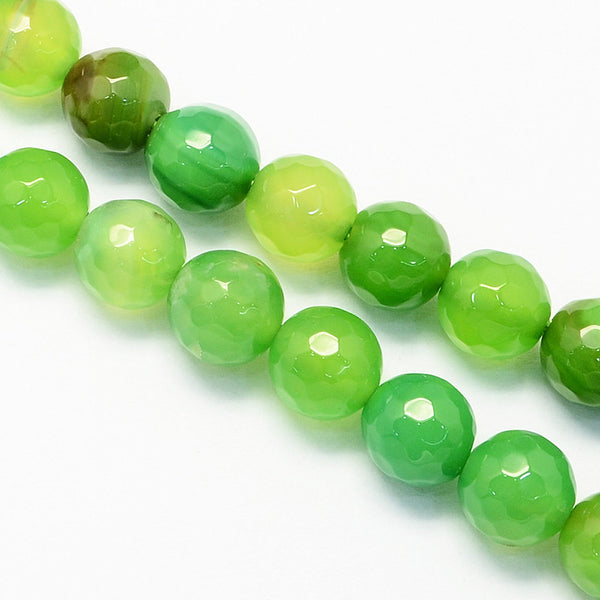 SALE 15 Agate Beads 8mm Faceted Stunning Shades of Vibrant Greens - LBD699