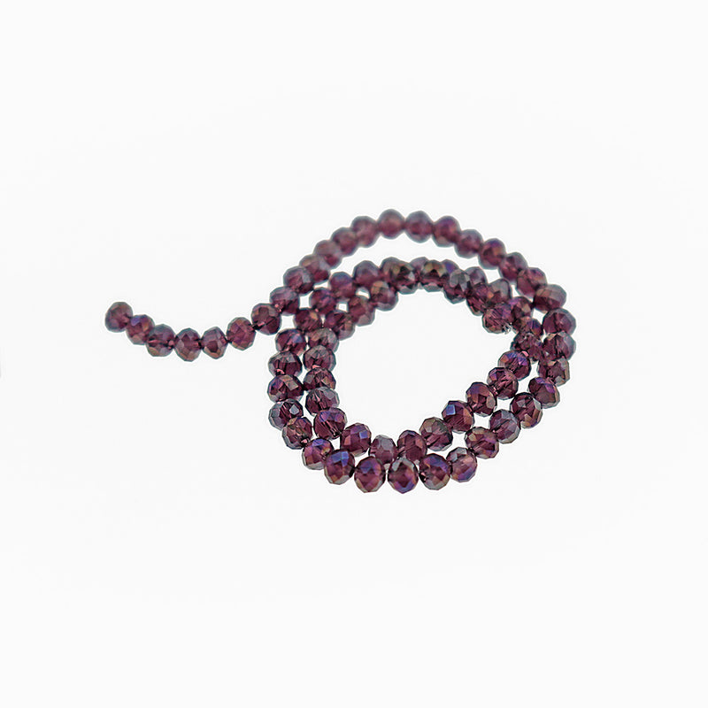 SALE Faceted Glass Beads 4mm x 3mm - Rainbow Electroplated Plum - 1 Strand 140 Beads - LBD589