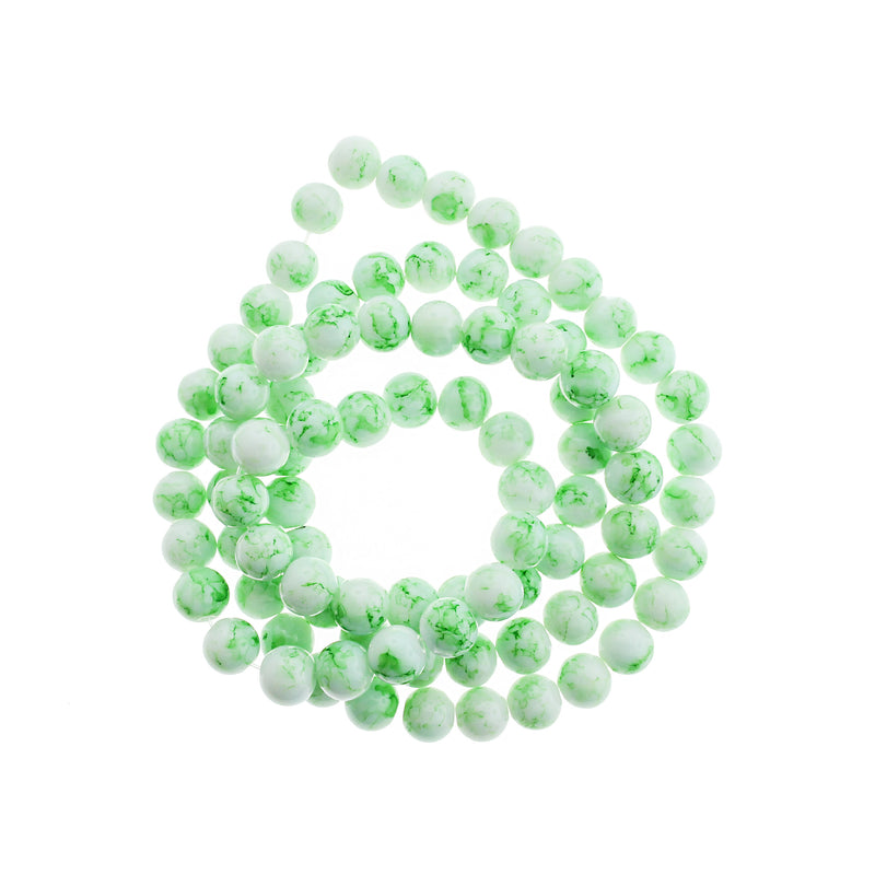 Round Glass Beads 10mm - Green Marble - 1 Strand 80 Beads - BD2704