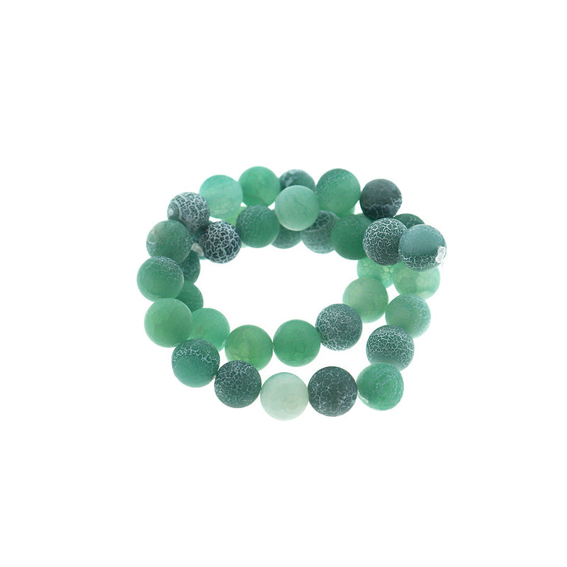 SALE Round Natural Agate Beads 10mm - Turquoise Weathered Crackle - 1 Strand 38 Beads - LBD2393