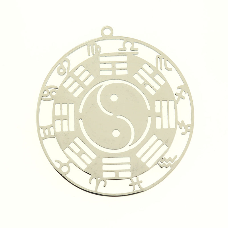 Yin Yang Bagua Diagram Silver Tone Stainless Steel Charm - SSP070
