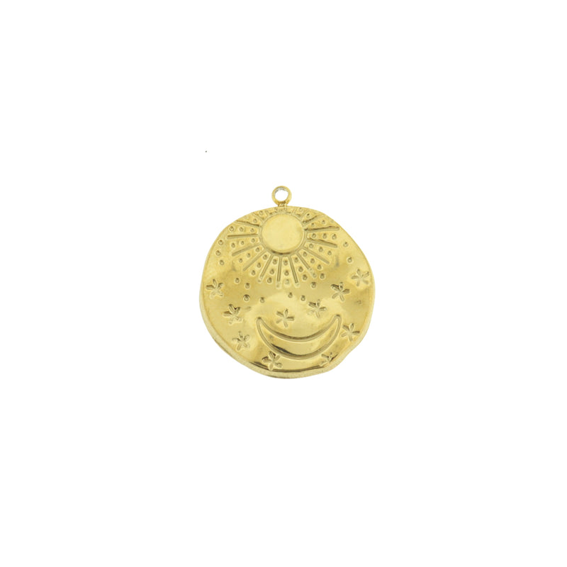 Sun and Moon Design Gold Tone Stainless Steel Charm - SSP665