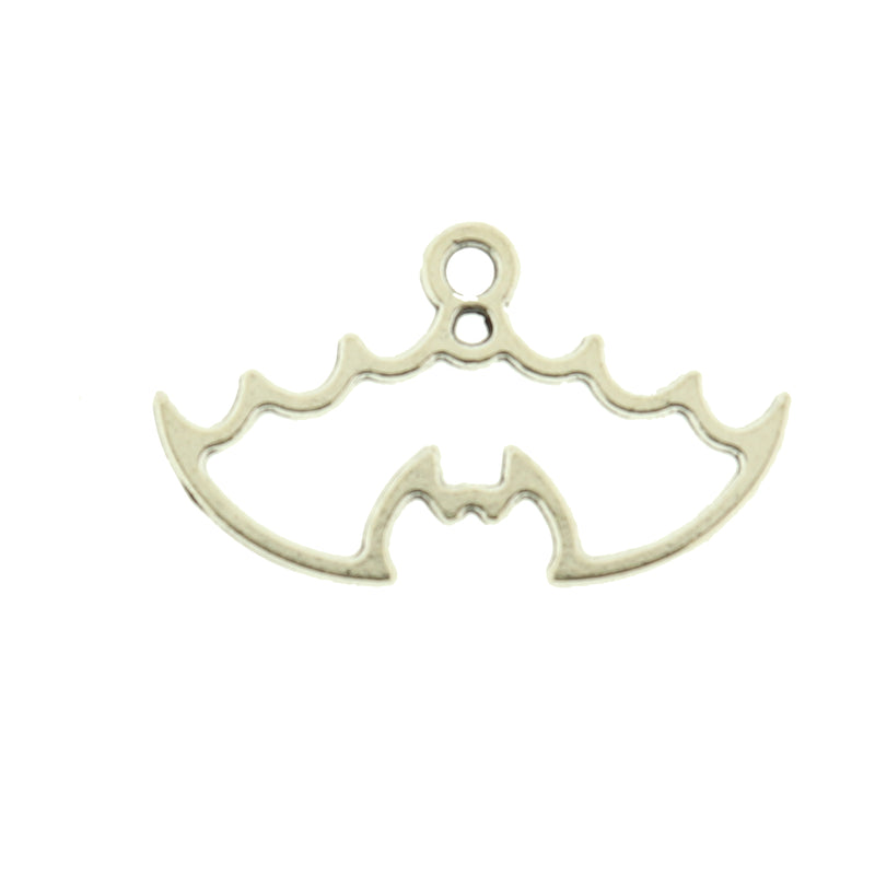 12 Bat Outline Silver Tone Charms 2 Sided - SC165