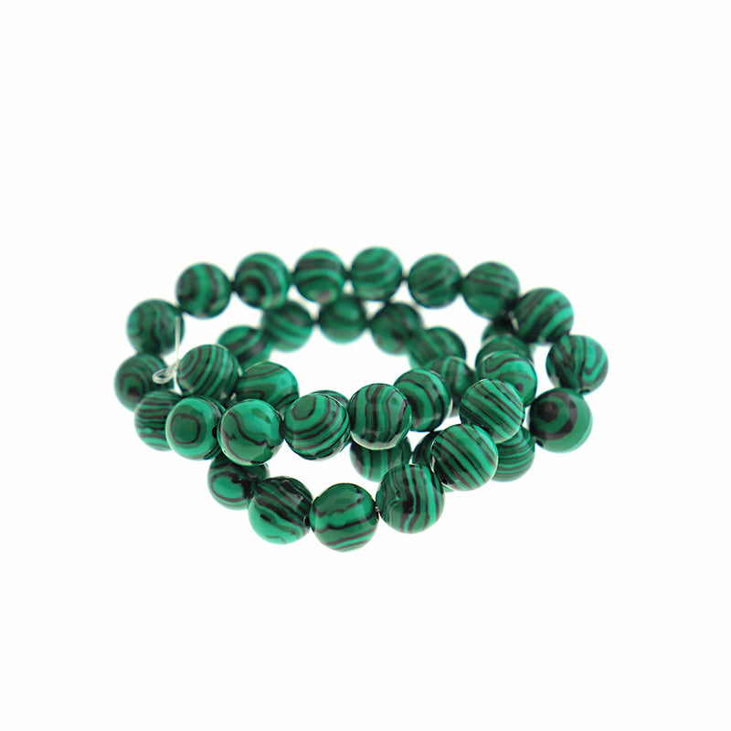 Round Natural Chrysocolla Beads 10mm - Green and Black Marble - 1 Strand 40 Beads - BD1742