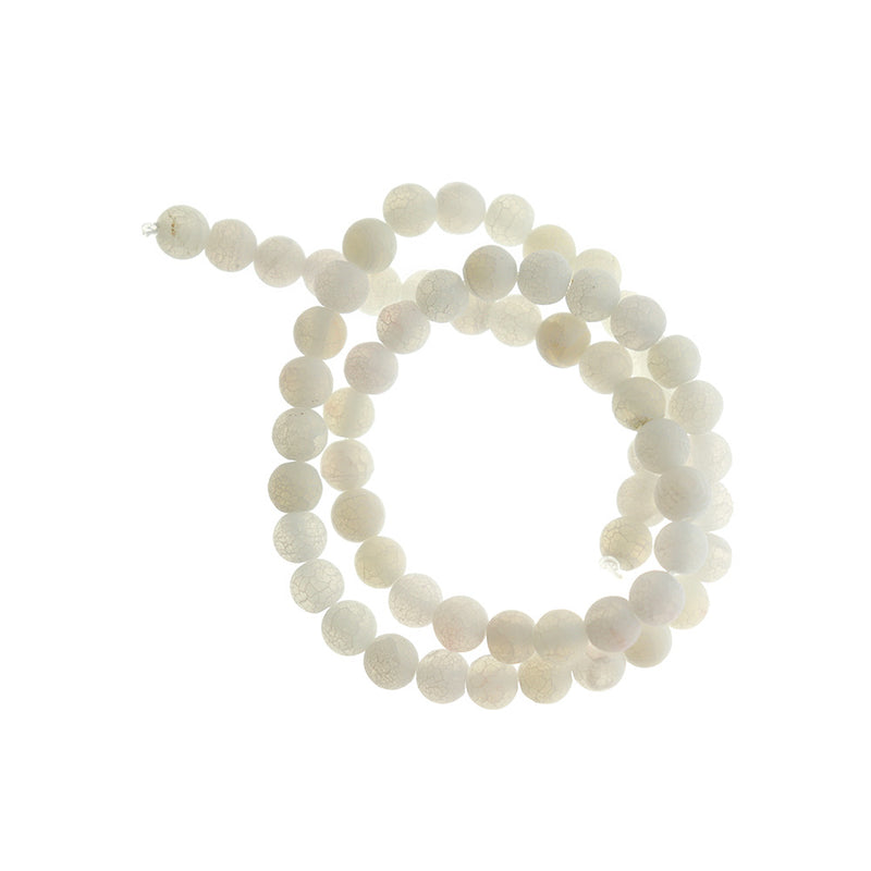Round Natural Agate Beads 6mm - White Crackle - 1 Strand 63 Beads - BD1756