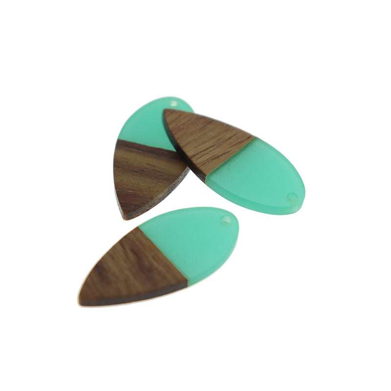 Teardrop Walnut Wood and Resin Charms - Choose Your Color - 38mm