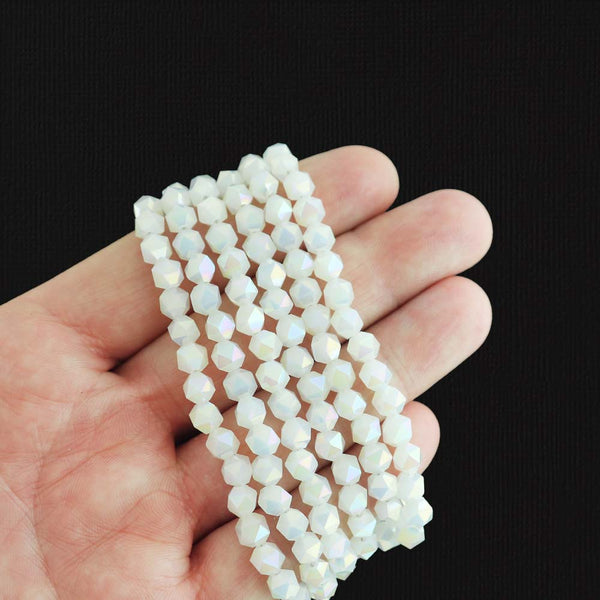 Faceted Imitation Jade Beads 6mm - Electroplated White - 1 Strand 100 Beads - BD841
