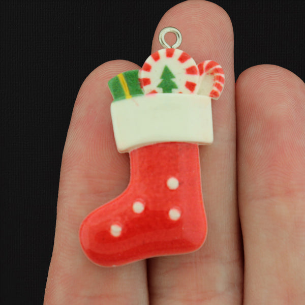 4 Christmas Stocking Resin Charms - K163