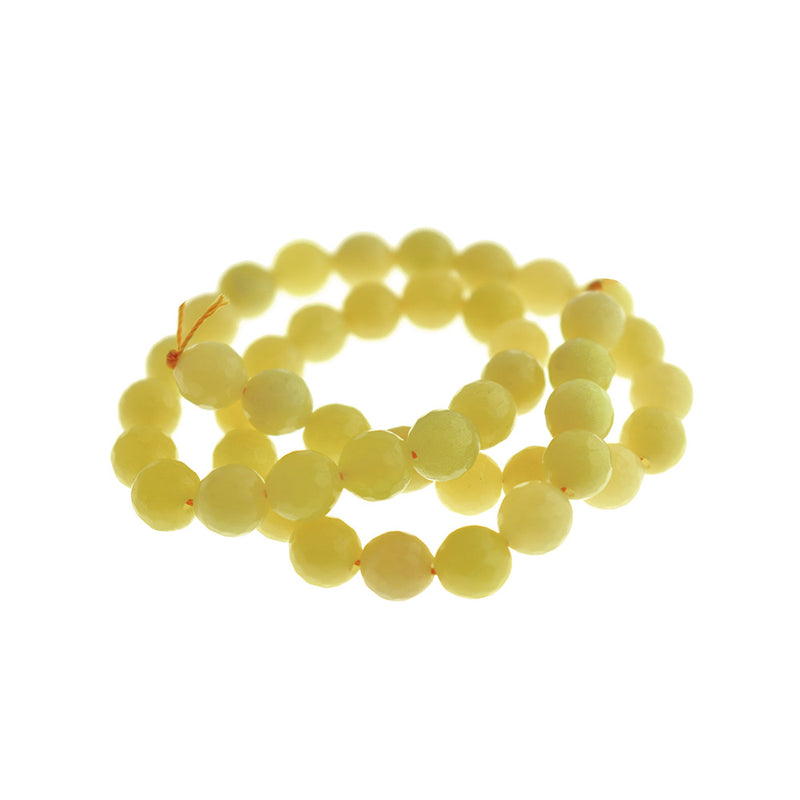 Faceted Round Natural Jade Beads 8mm - Lemon Yellow - 1 Strand 47 Beads - BD1813