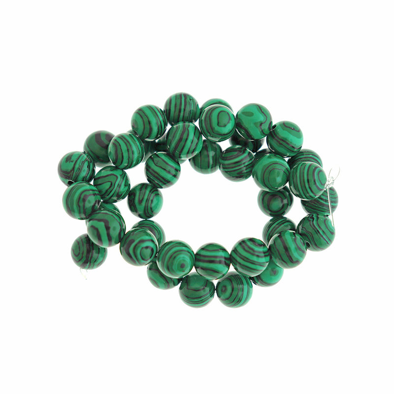 Round Natural Chrysocolla Beads 10mm - Green and Black Marble - 1 Strand 40 Beads - BD1742