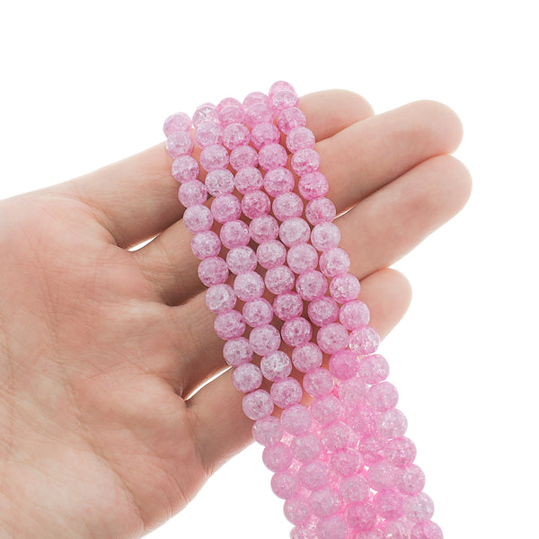 SALE Round Natural Agate Beads 6mm - Polished Pink Crackle - 1 Strand 62 Beads - LBD1531